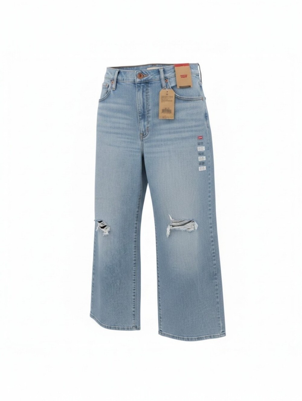 Levi’s High Rise Wide Leg Distressed Jeans 32 Light Wash Barrel Stretch Y2K NWT